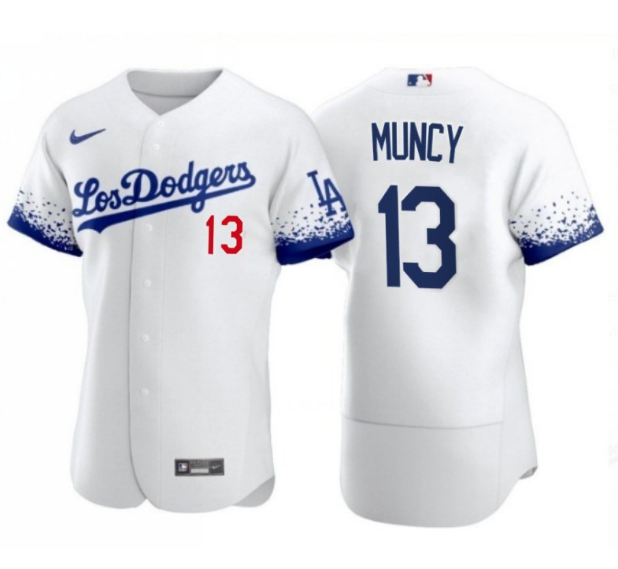Men's Los Angeles Dodgers #13 Max Muncy 2021 White City Connect Flex Base Stitched Baseball Jersey Men's Los Angeles Dodgers #13 Max Muncy 2021 White City Connect Flex Base Stitched Baseball Jersey